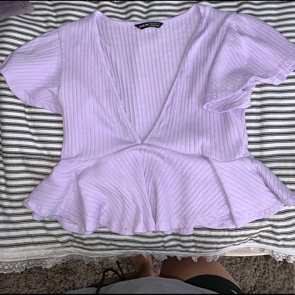 Purple Babydoll Ruffle top with deep V size XS